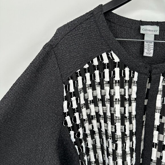 Catherines Women's 3X Black & White Textured Cardigan Jacket 100% Polyester - Picture 2 of 6